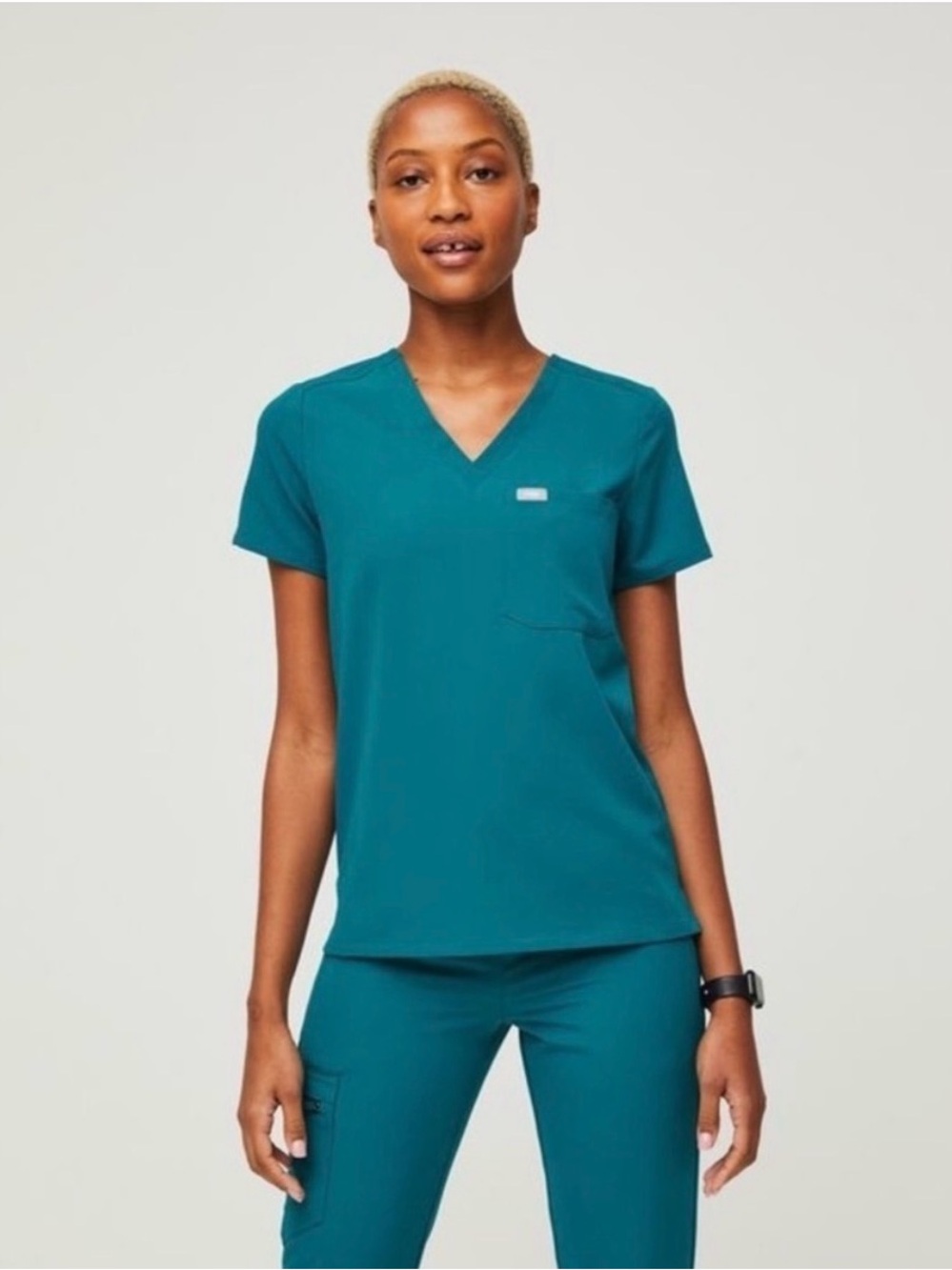 Figs Women's Catarina Scrub Top in Pacific Blue NWT